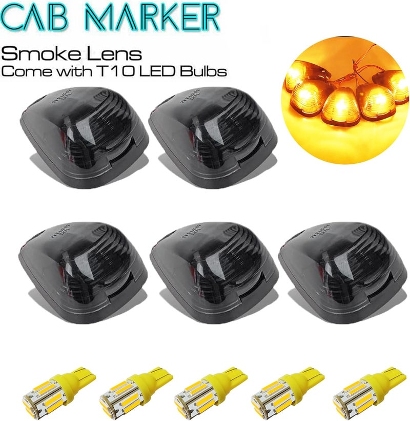 GLOFE 5X Black Smoke Lens Cab Roof Marker Running Lamps w/Amber Yellow LED Lights Compatible with Ford F150 F250 F350 F450 F550 F650 F750 E150 E250 E350 E450 1999-2016 Super Duty Pickup Trucks - Image 2